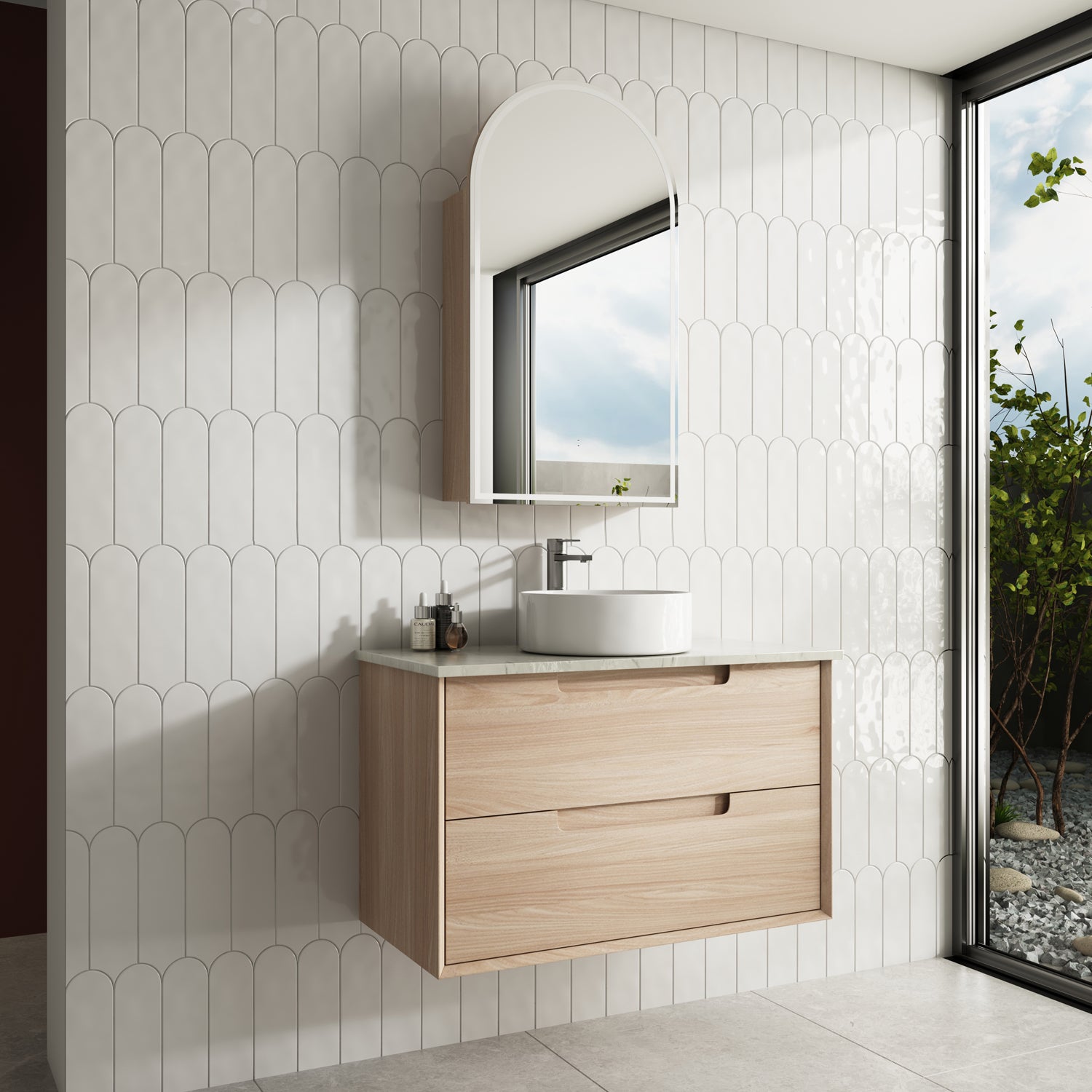 AINSLEY | 900MM WALL HUNG VANITY WITH STONE TOP WITH UNDERMOUNT BASIN