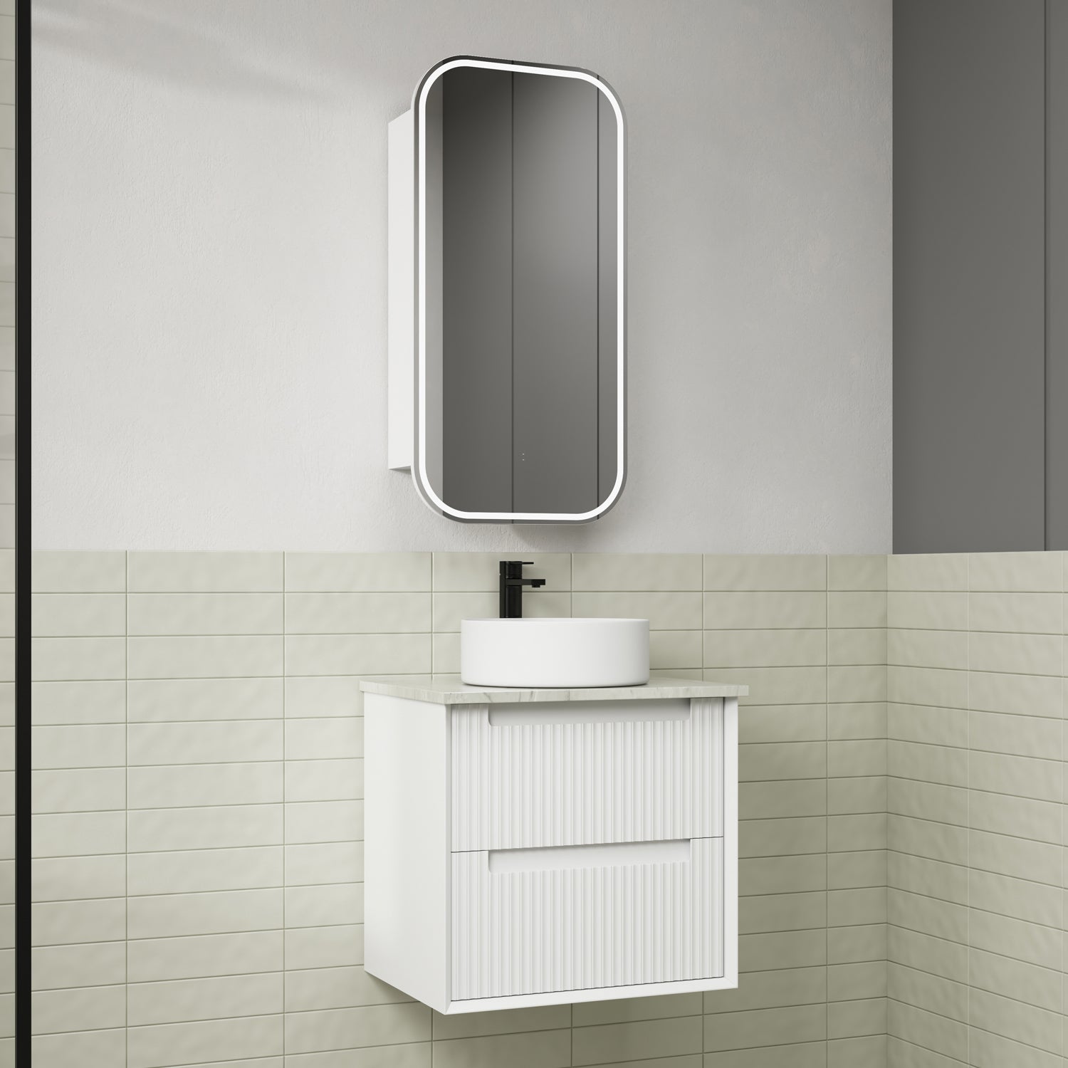 FLAUTO | 600MM WALL HUNG VANITY WITH STONE TOP WITH UNDERMOUNT BASIN