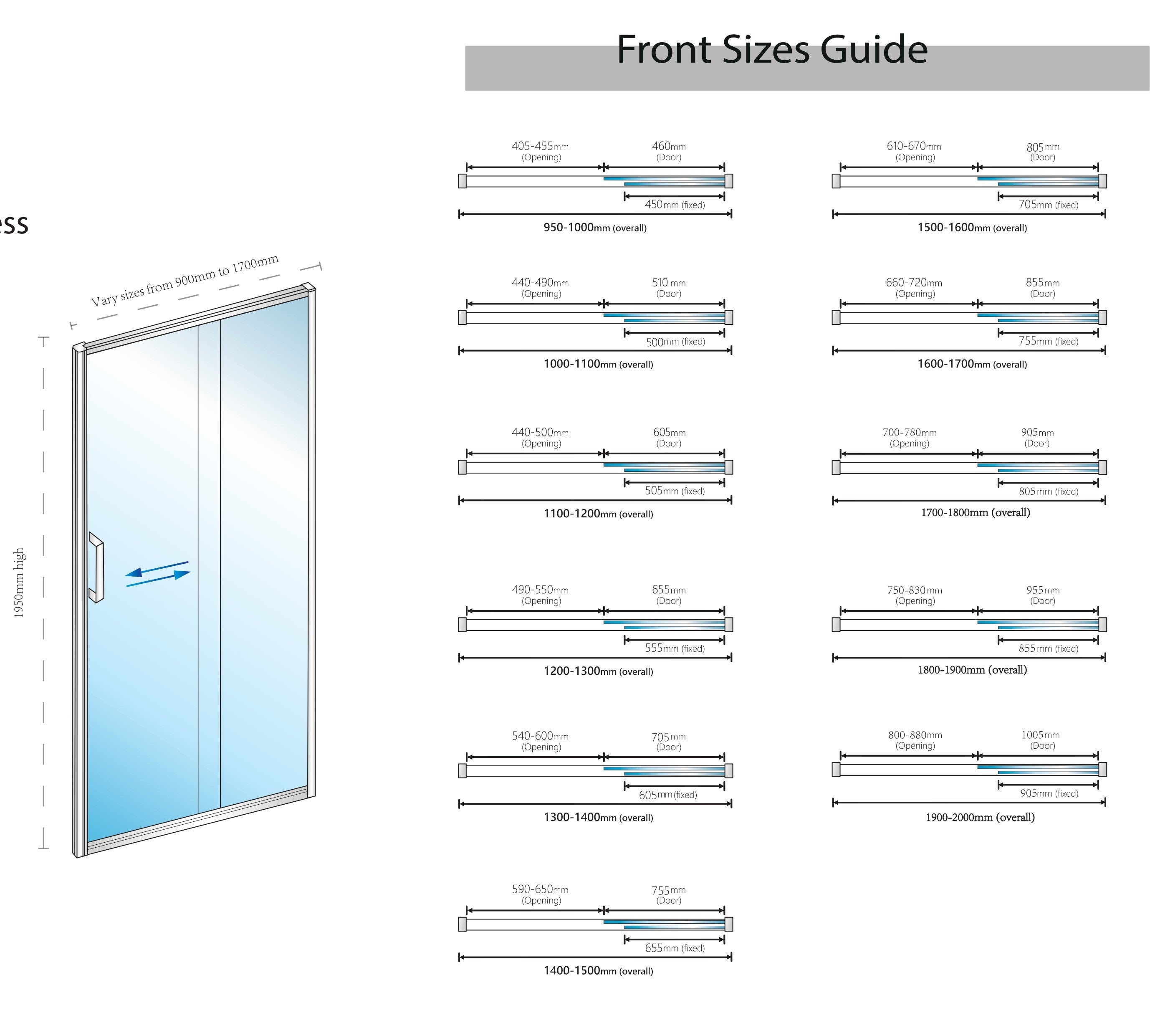 SLIDING SHOWER SCREEN | FRONT PANEL | CHROME
