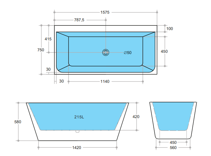 AVIS | BACK TO WALL BATHTUB 1575