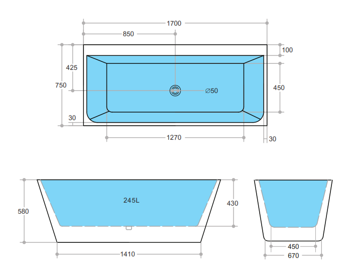 AVIS | BACK TO WALL BATHTUB 1700