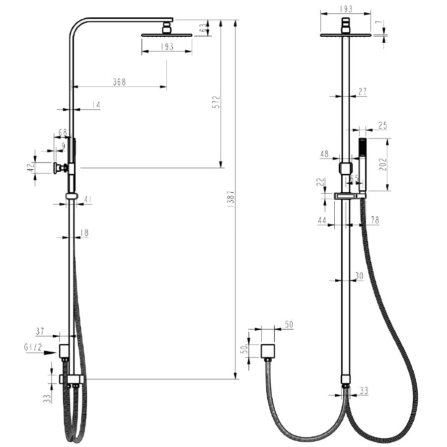SQUARE SHOWER | LONG SET | CHROME