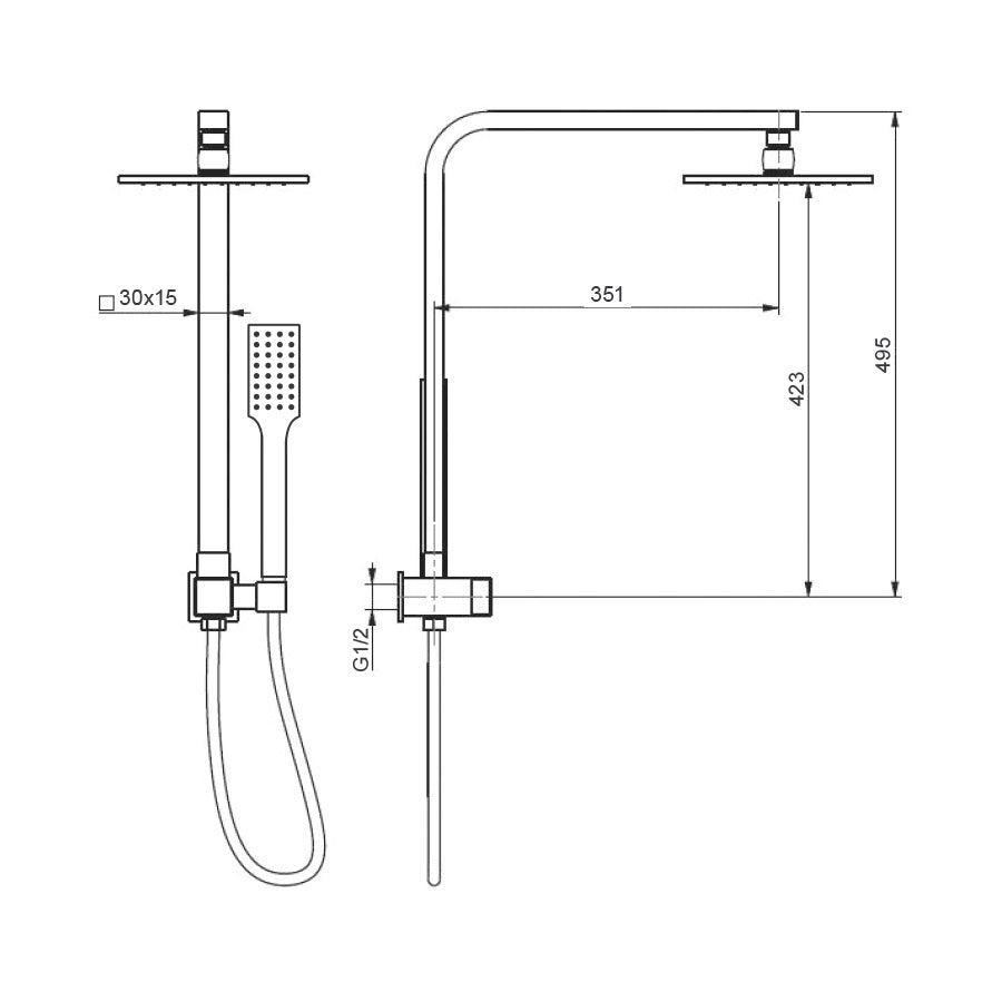 SQUARE SHOWER | SHORT SET | CHROME