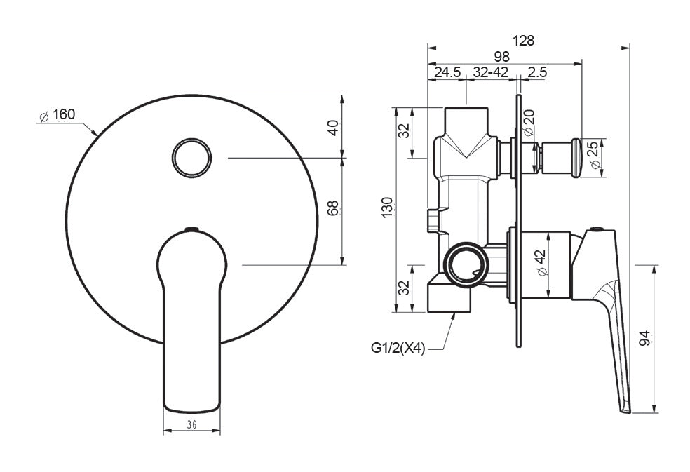 LONDON | FLAT PLATE - SHOWER MIXER WITH DIVERTER | CHROME & WHITE