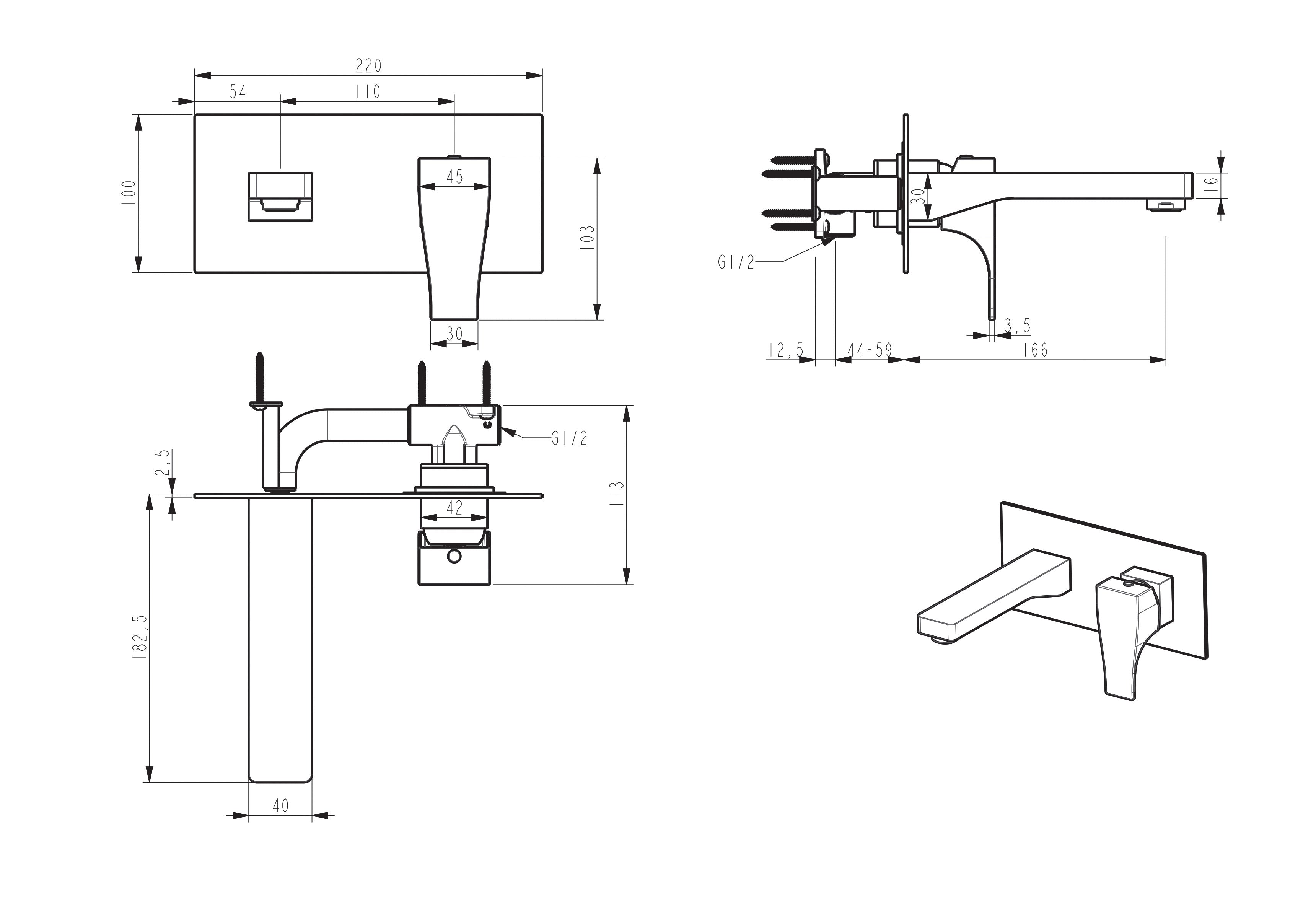HINO | WALL MIXER WITH BATH SPOUT | CHROME
