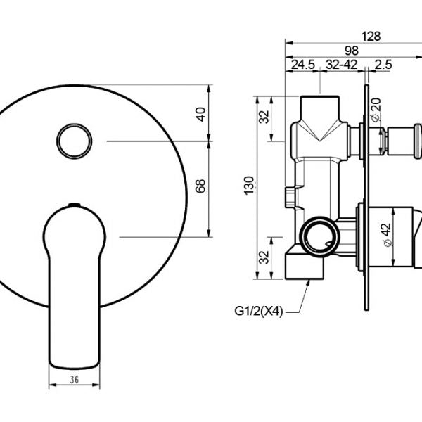 VIENNA | FLAT PLATE - SHOWER MIXER WITH DIVERTER | CHROME & BLACK