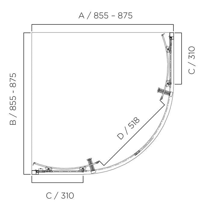 LOUVE | CURVED SLIDER | SHOWER SCREEN | 900X900