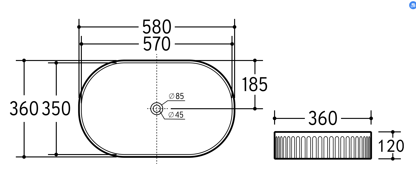 FLUTED OVAL BASIN | 580X360