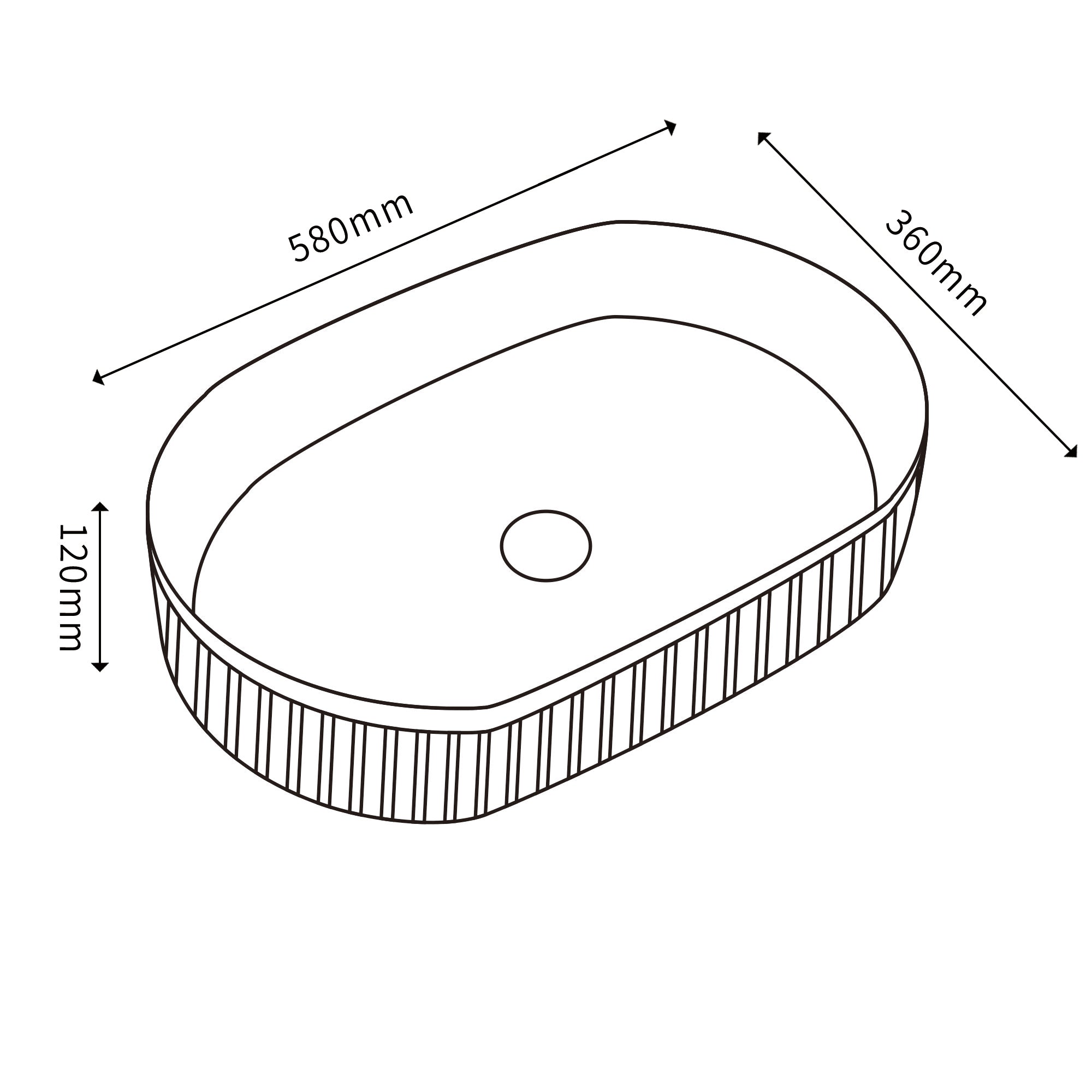 FLUTED OVAL BASIN | 580X360