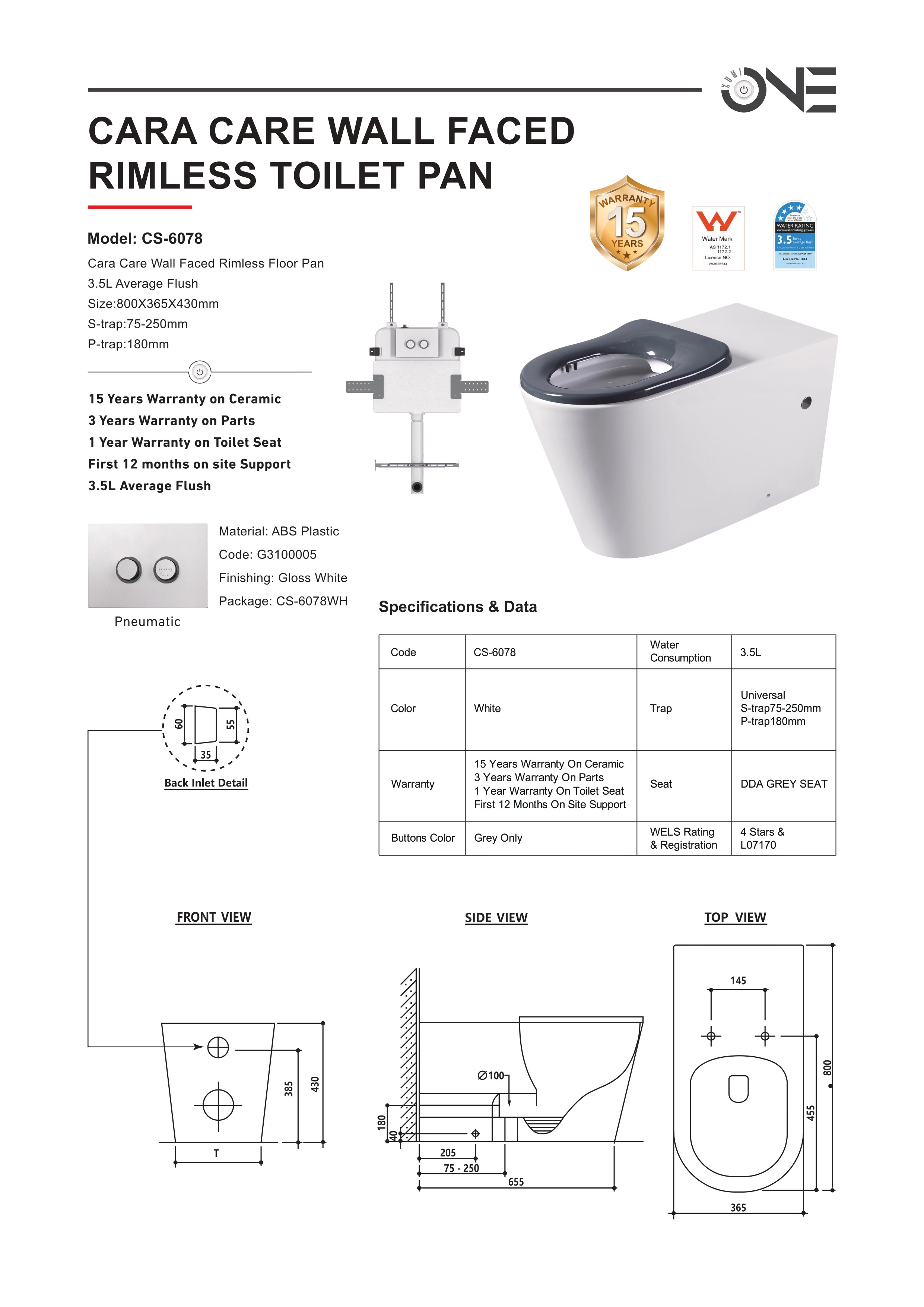 CARA CARE | PNUEMATIC IN-WALL CISTERN | DISABLE | IN-WALL TOILET