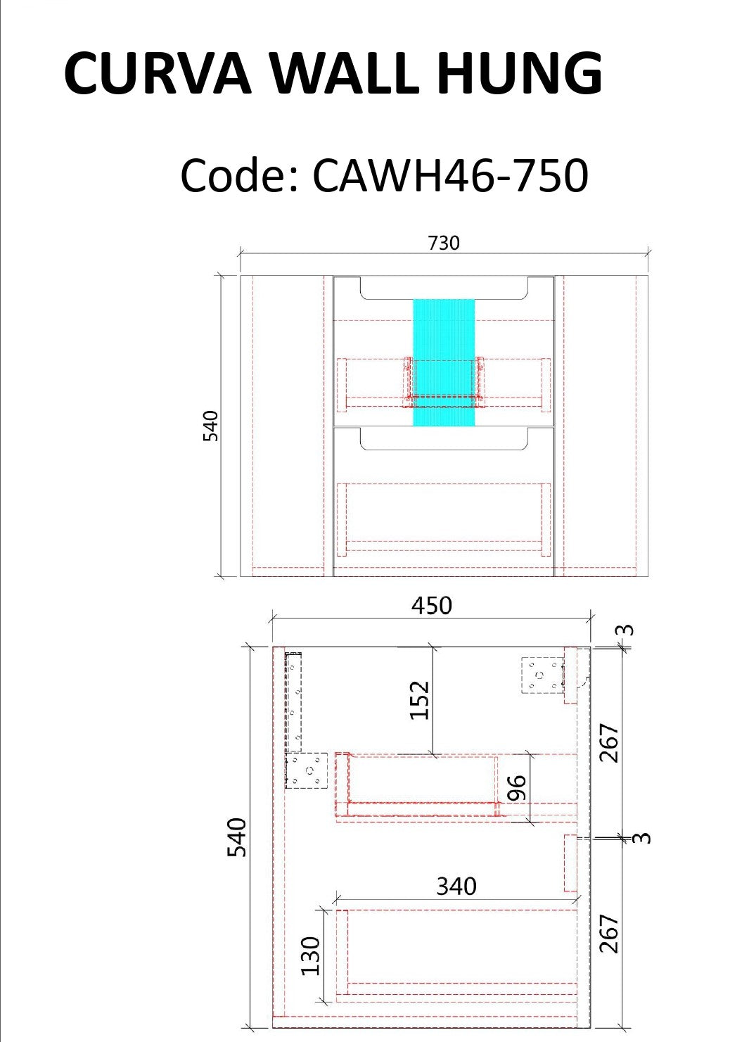 CURVA | 750MM WALL HUNG VANITY WITH STONE TOP