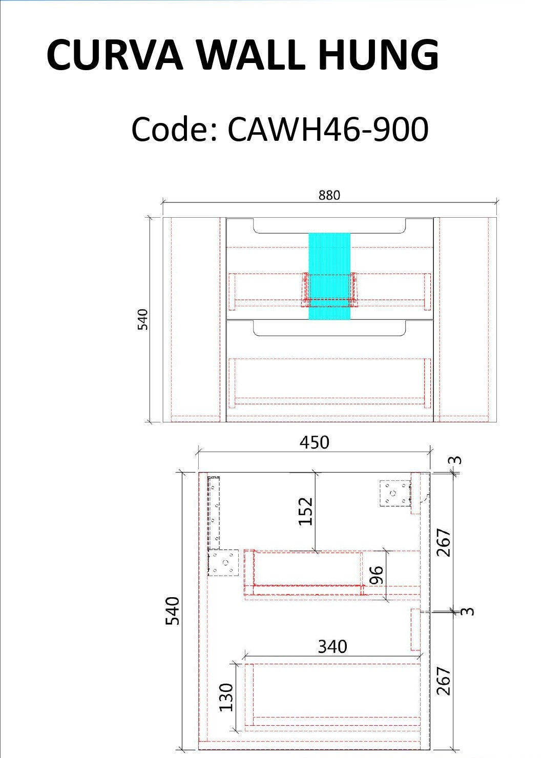CURVA | 900MM WALL HUNG VANITY WITH STONE TOP