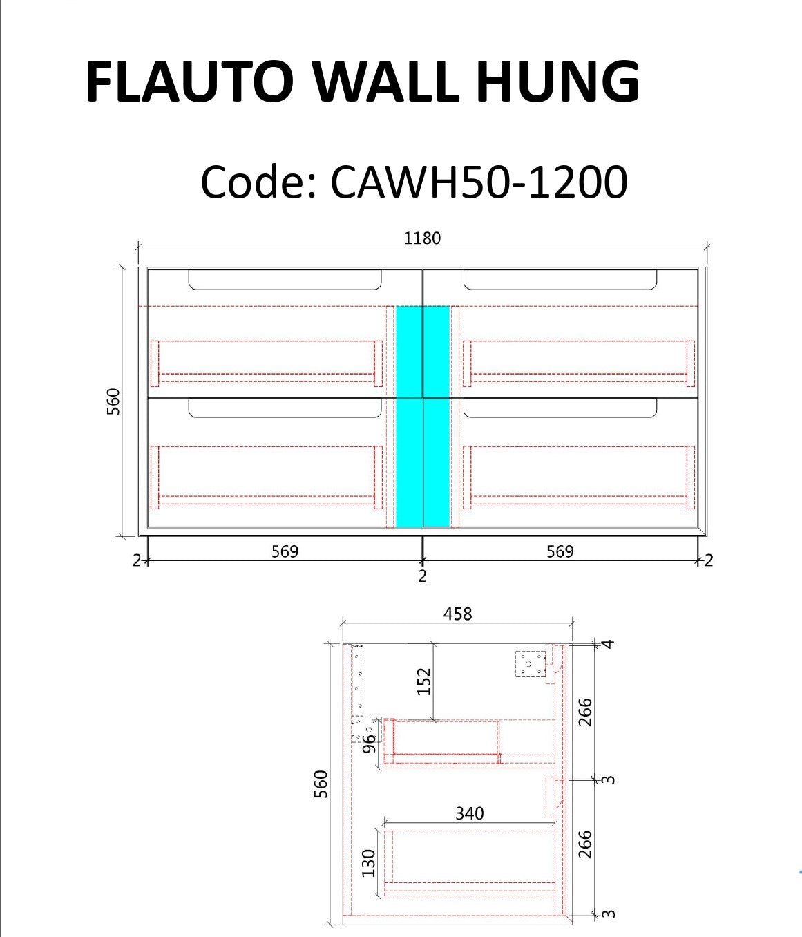 FLAUTO | 1200MM WALL HUNG VANITY WITH STONE TOP