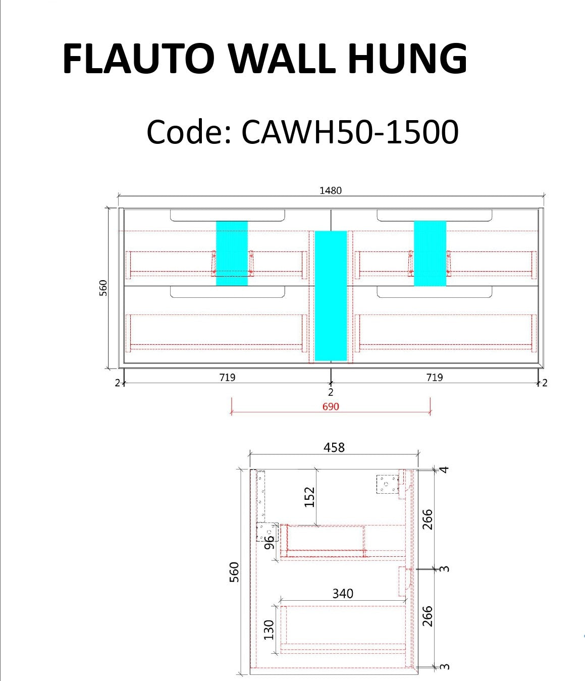FLAUTO | 1500MM WALL HUNG VANITY WITH STONE TOP WITH UNDERMOUNT BASIN