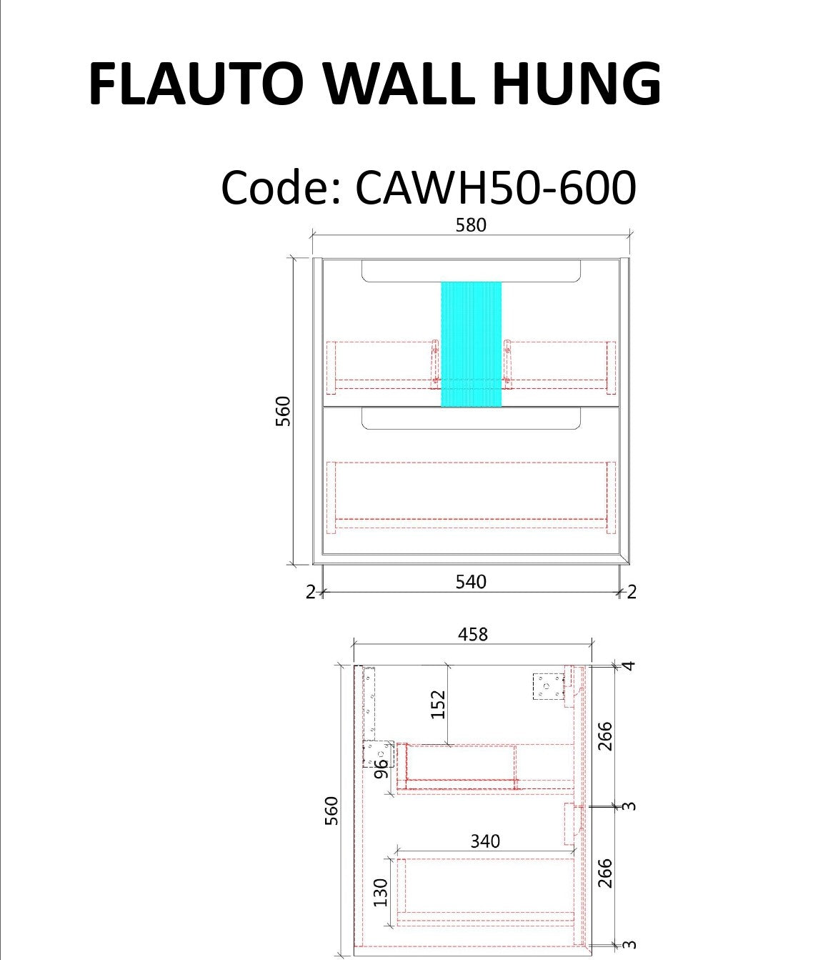 FLAUTO | 600MM WALL HUNG VANITY WITH CERAMIC TOP
