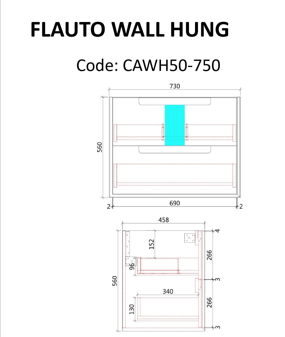 FLAUTO | 750MM WALL HUNG VANITY WITH STONE TOP