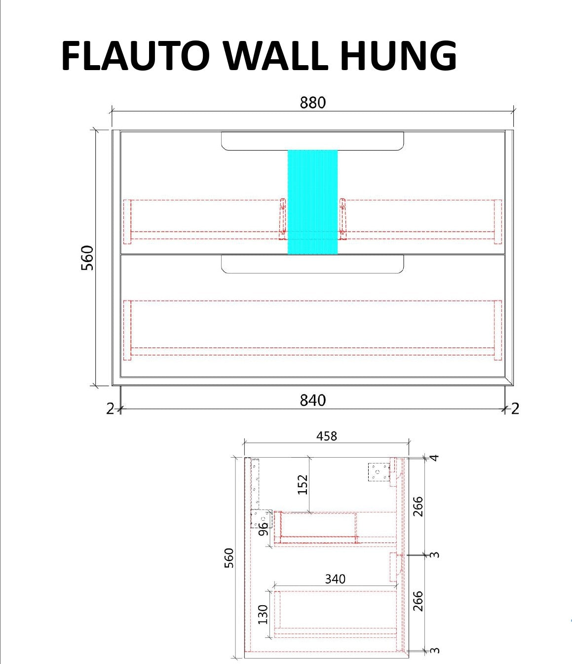 FLAUTO | 900MM WALL HUNG VANITY WITH STONE TOP