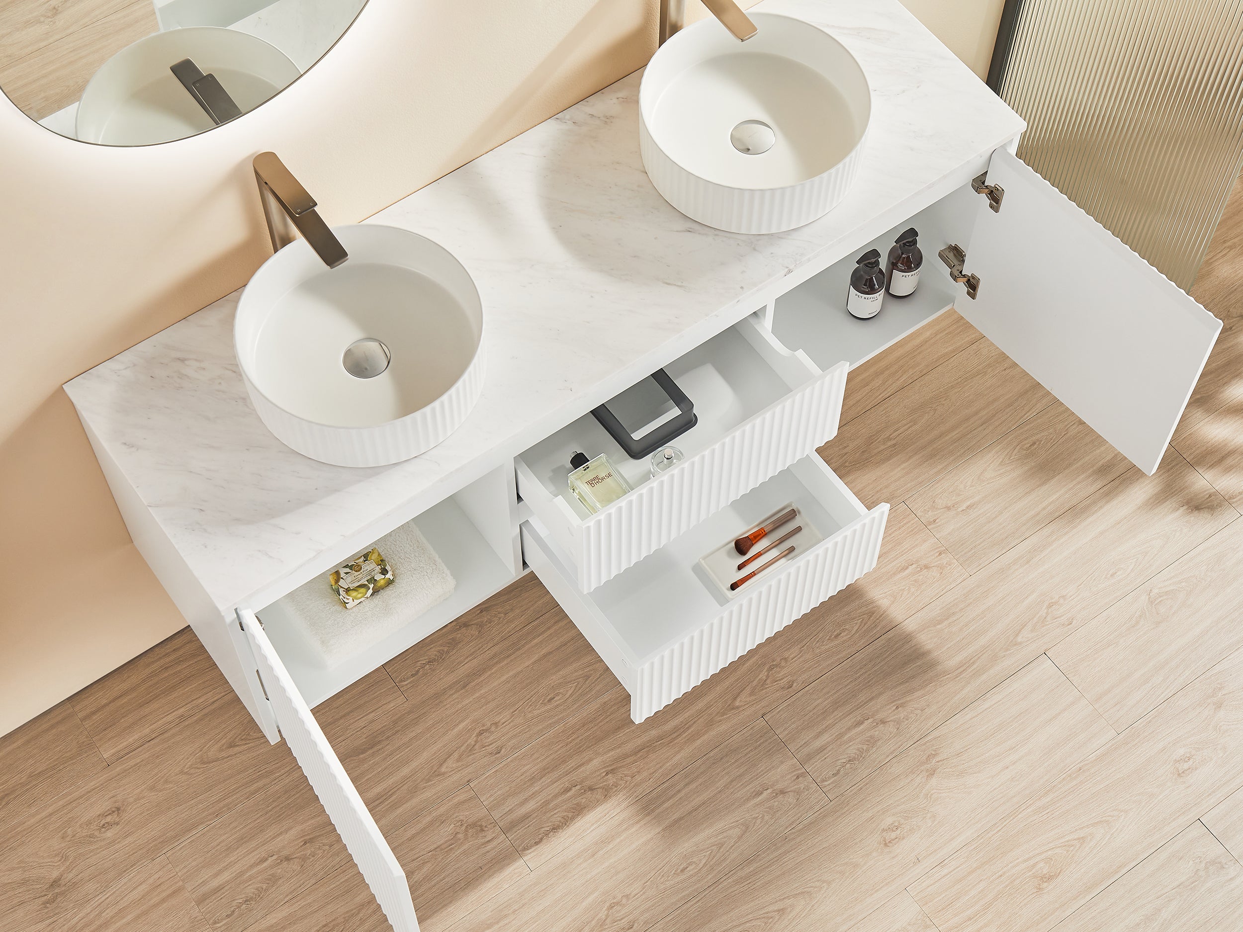 BRINDABELLA | 1500MM WALL HUNG MIDDLE DRAWERS VANITY WITH STONE TOP
