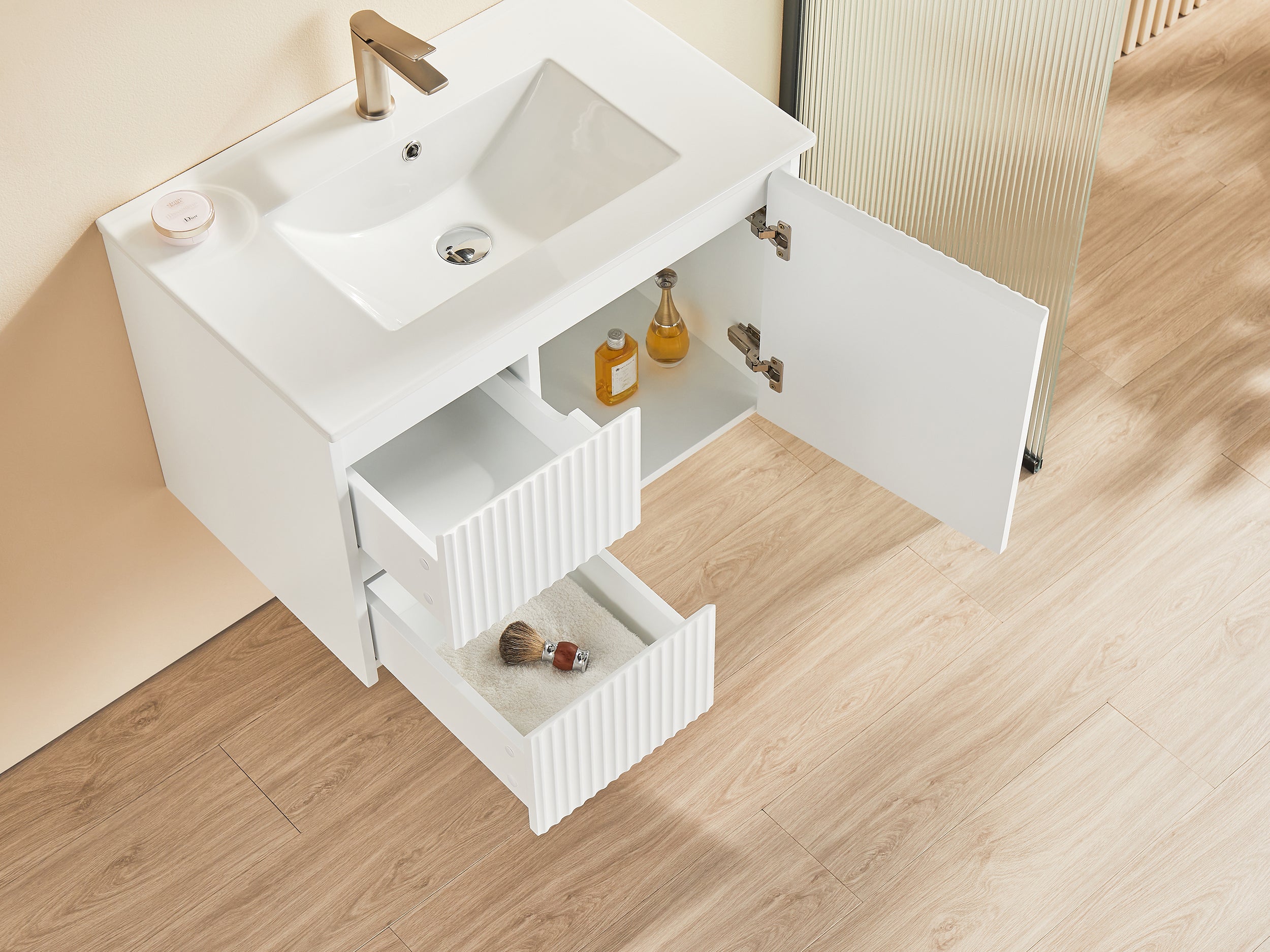 BRINDABELLA | 750MM WALL HUNG LEFT HAND VANITY WITH STONE TOP
