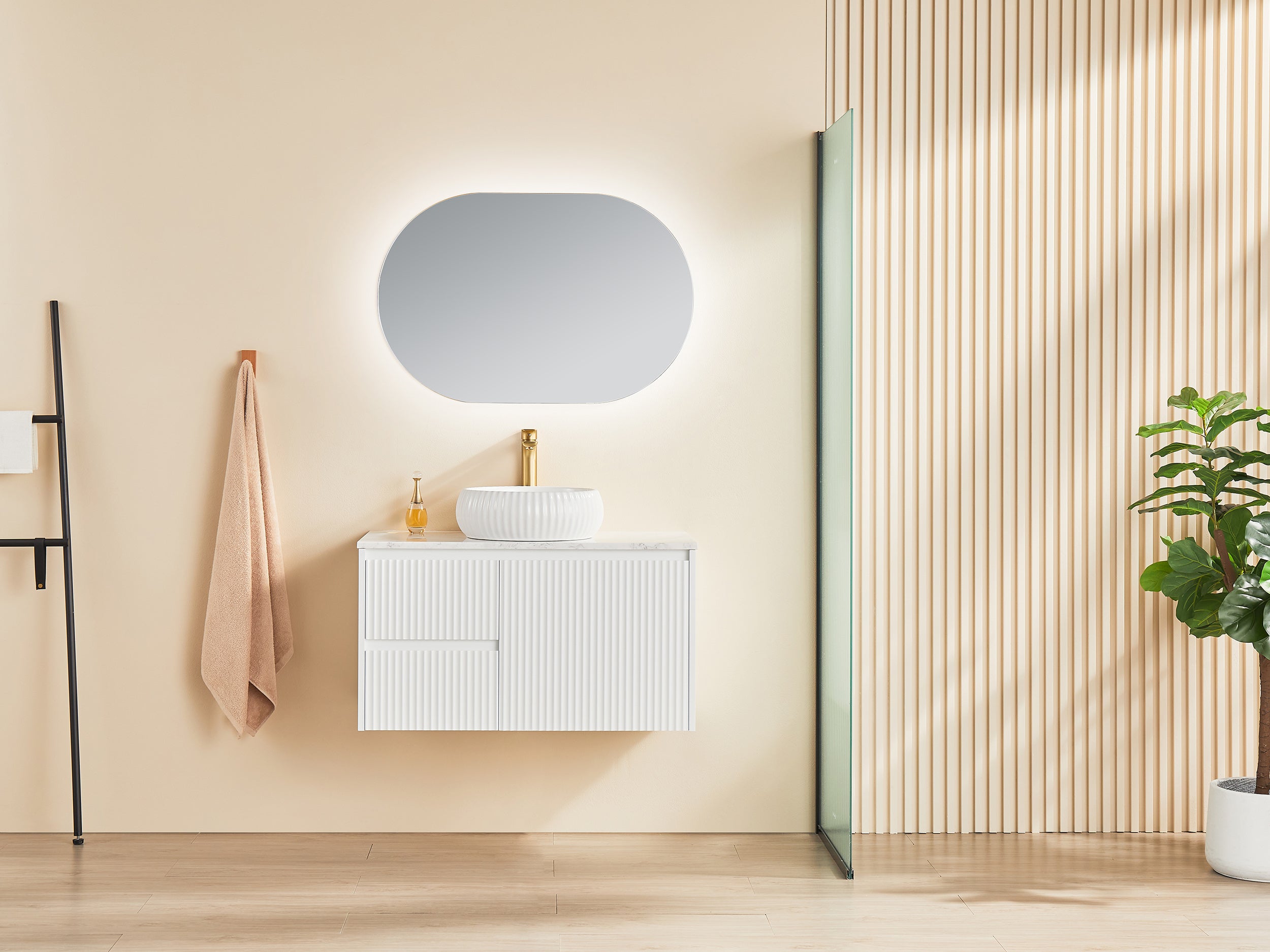 BRINDABELLA | 900MM WALL HUNG LEFT HAND VANITY WITH STONE TOP