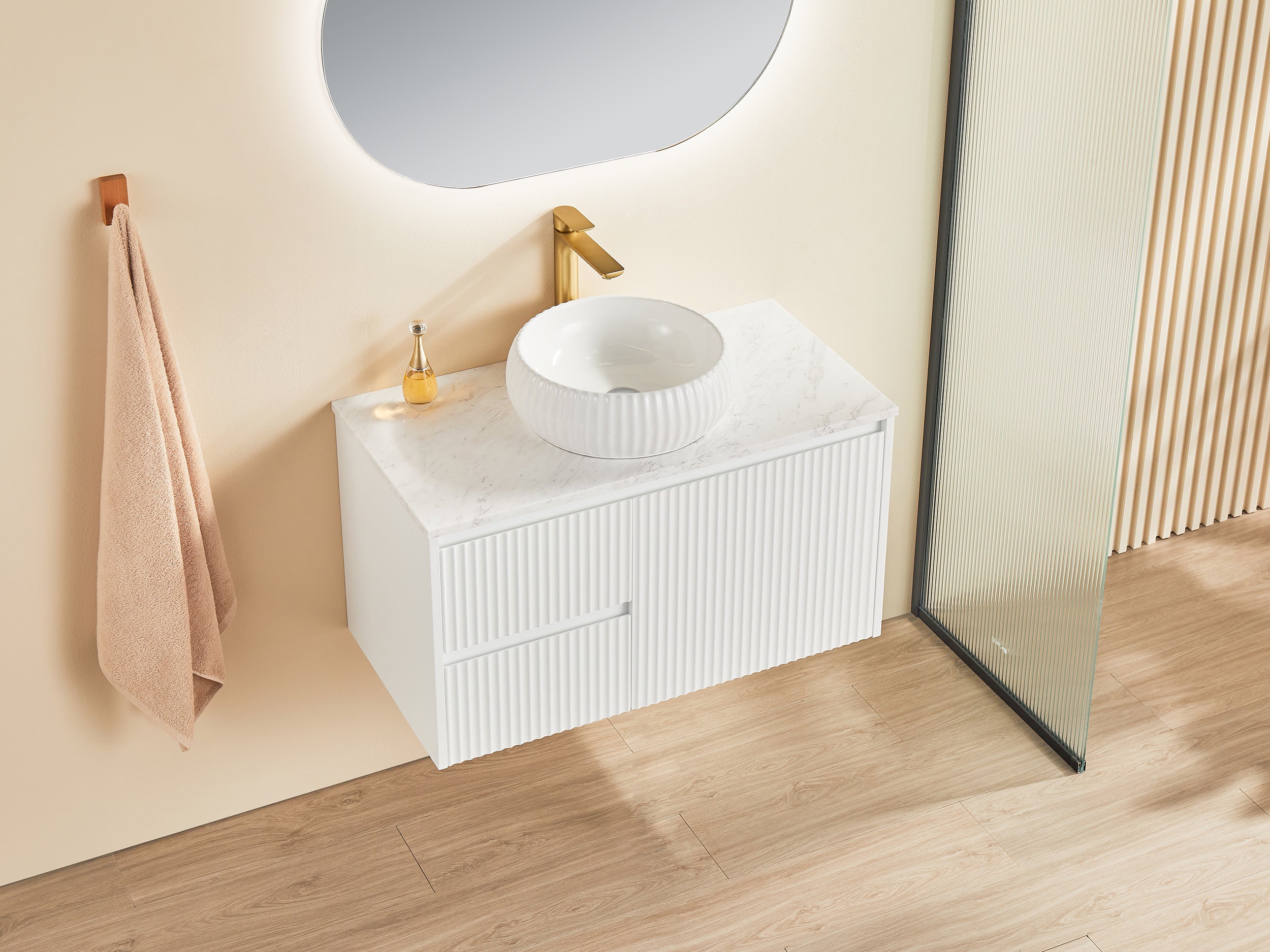 BRINDABELLA | 900MM WALL HUNG LEFT HAND VANITY WITH STONE TOP