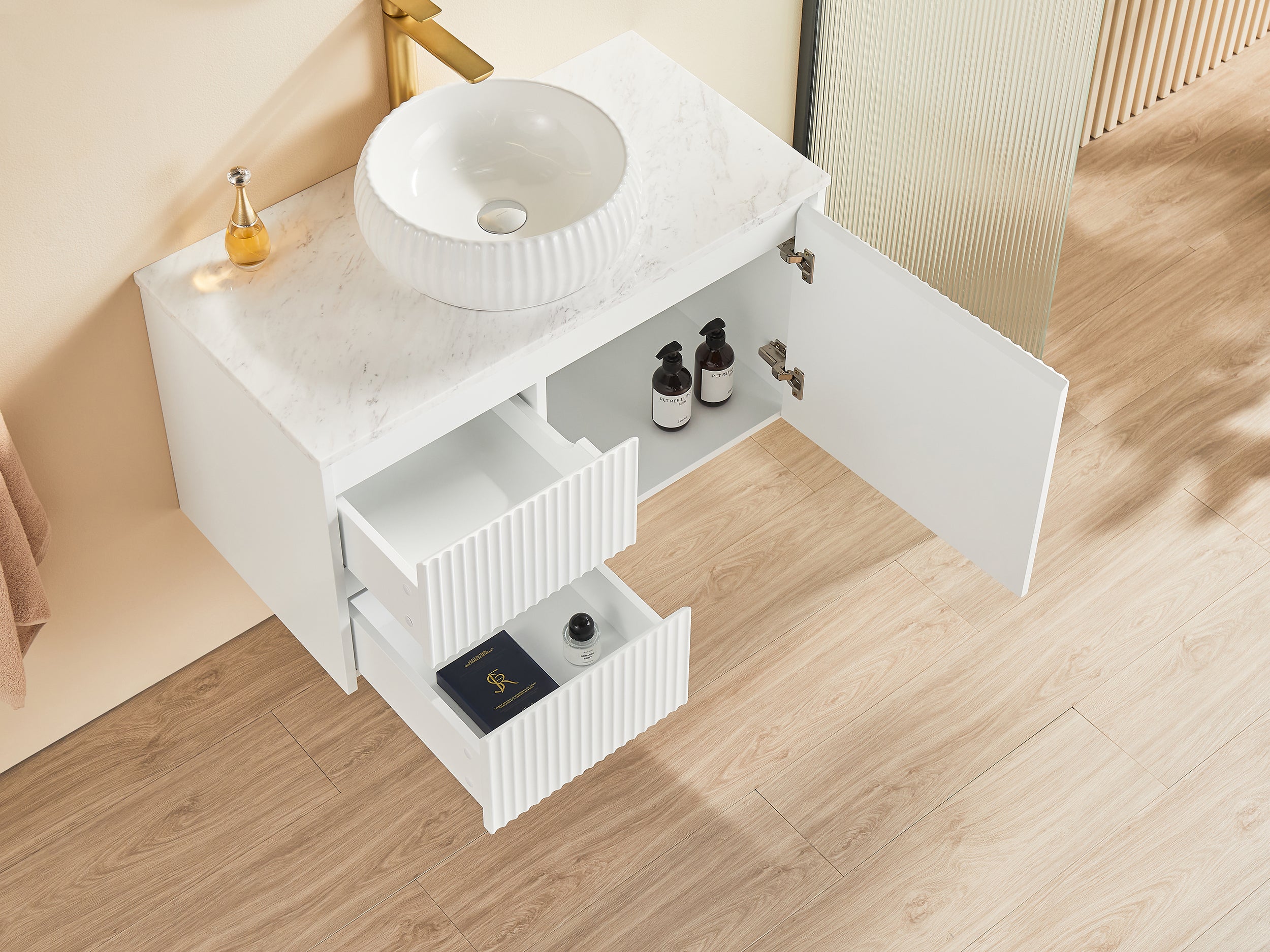 BRINDABELLA | 900MM WALL HUNG LEFT HAND VANITY WITH STONE TOP