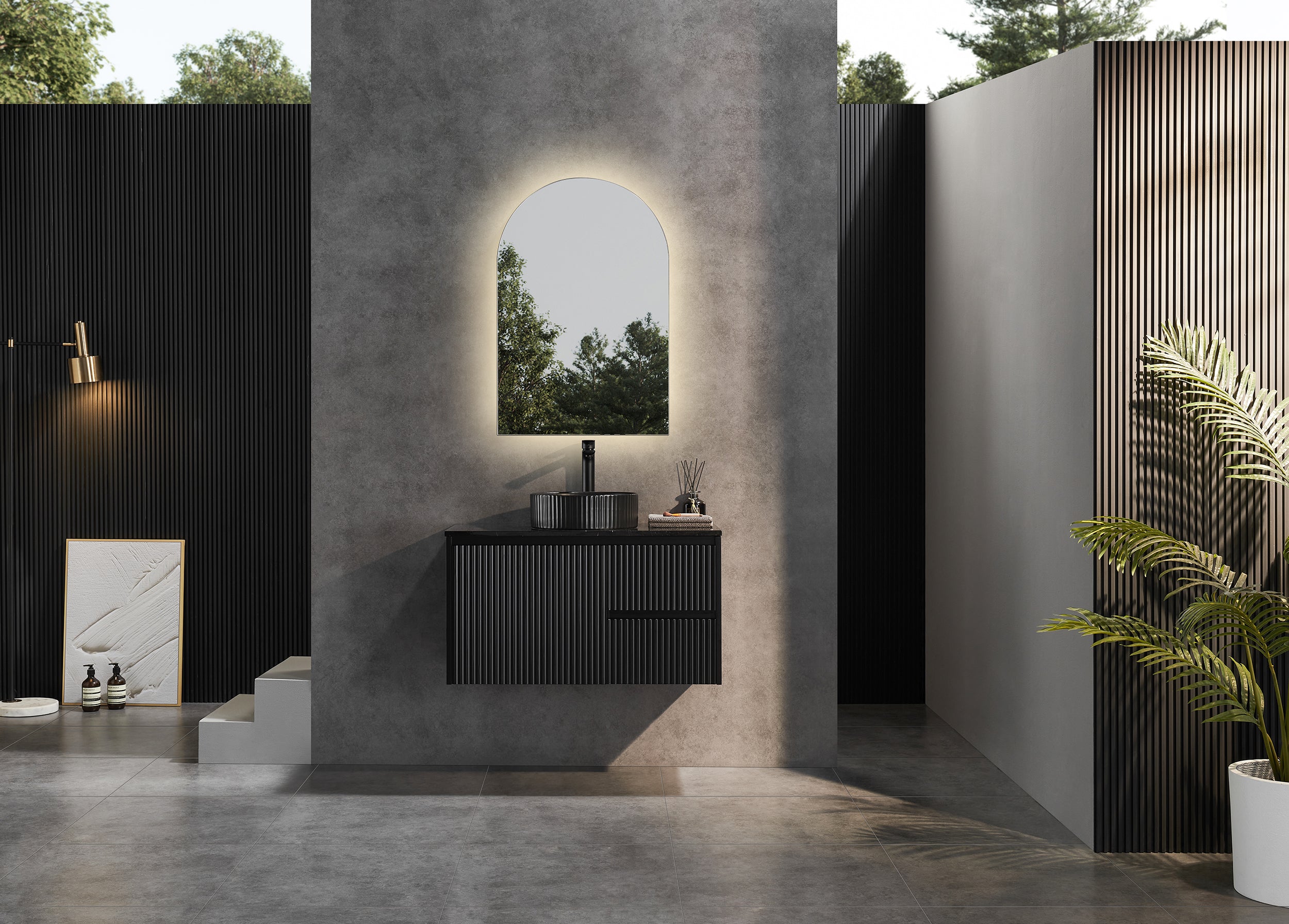 BRINDABELLA | 900MM WALL HUNG RIGHT HAND VANITY WITH STONE TOP