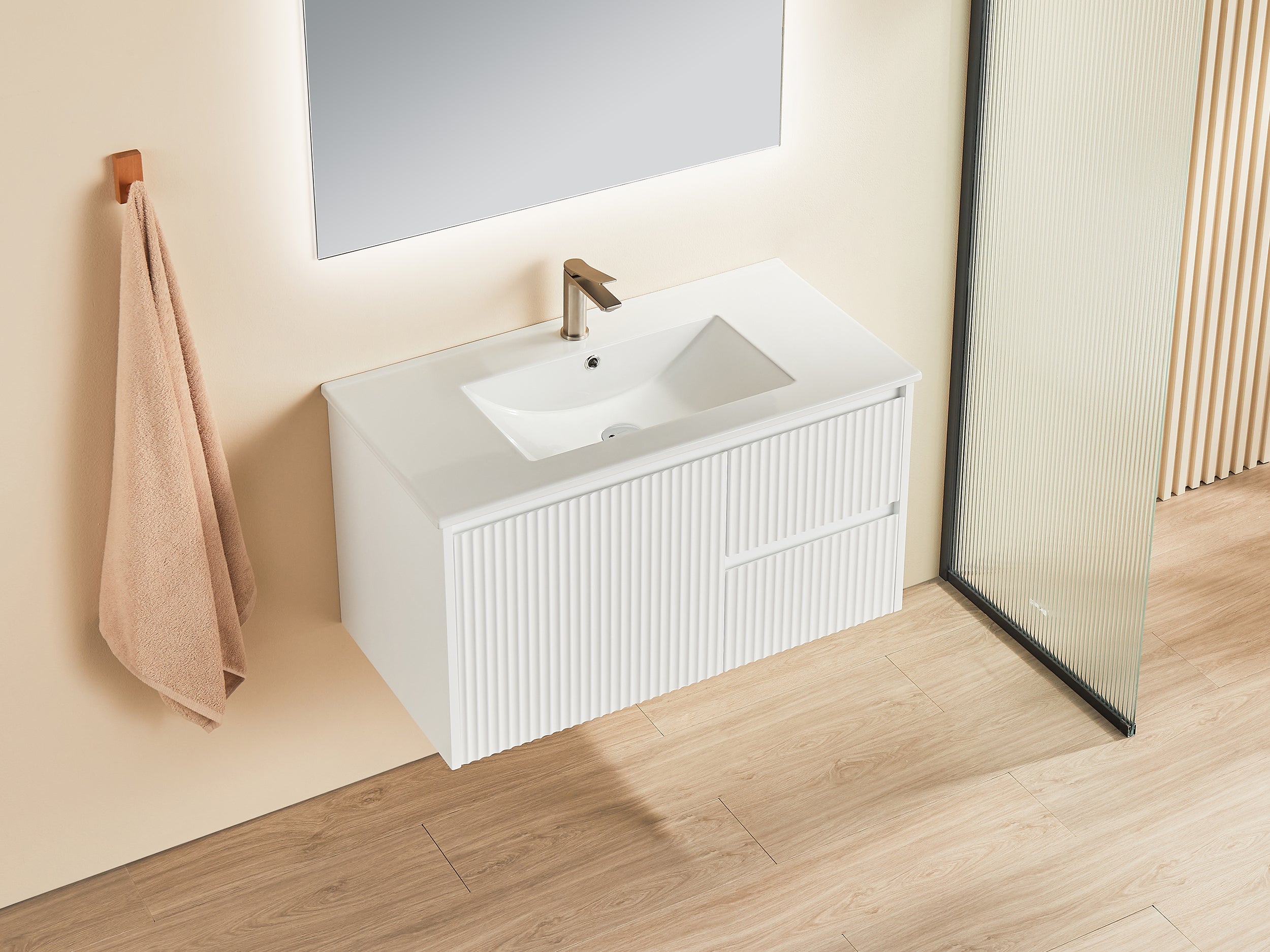 BRINDABELLA | 900MM WALL HUNG RIGHT HAND VANITY WITH STONE TOP