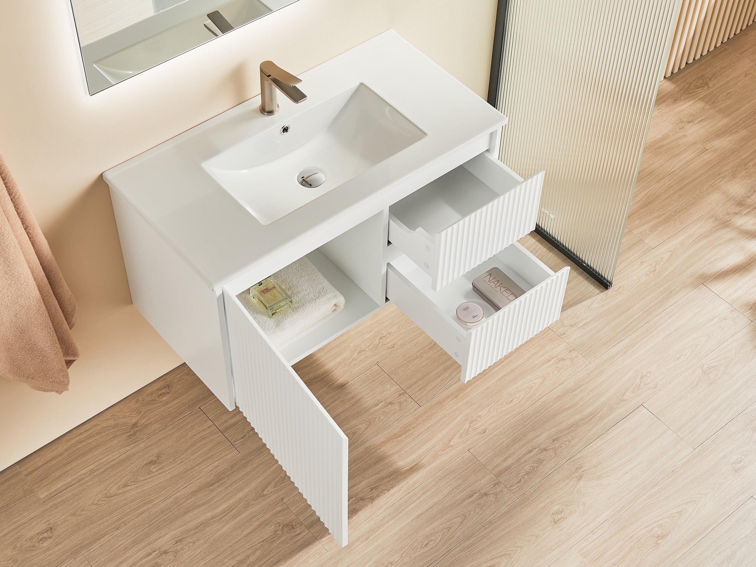 BRINDABELLA | 900MM WALL HUNG RIGHT HAND VANITY WITH STONE TOP