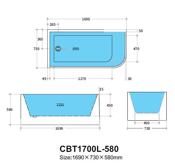 CORNER | RIGHT CORNER BATHTUB 1700