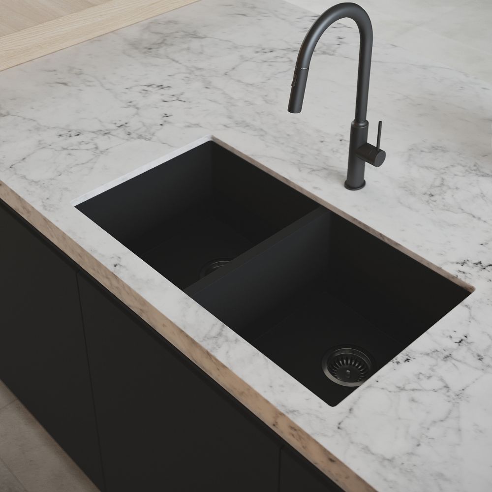 COMISO 813 DOUBLE BOWL SINK BLACK QUARTZ