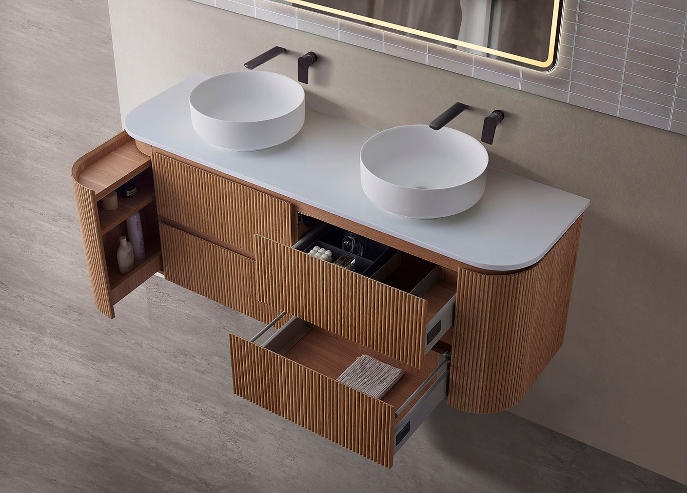 BRISTOL | 900MM CURVED FLUTED VANITY WITH STONE TOP