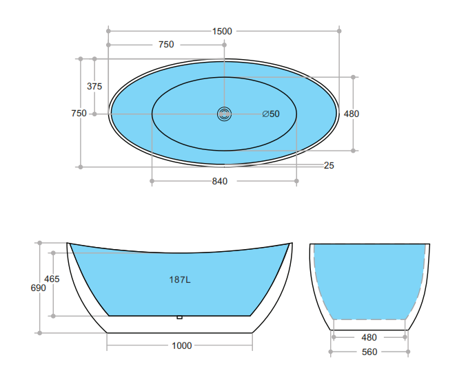 EVIE | FREESTANDING BATHTUB 1500 | BLACK & WHITE