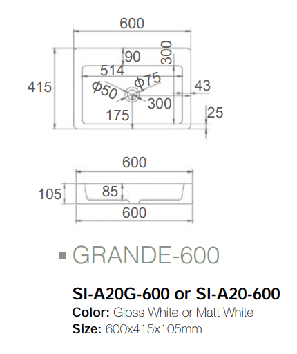 GRANDE-600 | ABOVE SOLID SURFACE BASIN
