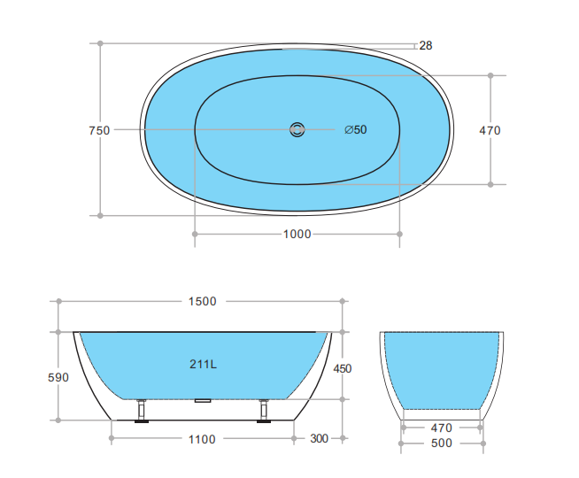 STELLA | FREESTANDING BATHTUB 1500 | MATT BLACK