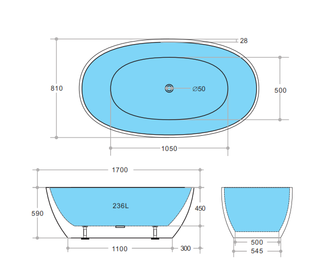 STELLA | FREESTANDING BATHTUB 1700 | BLACK & WHITE