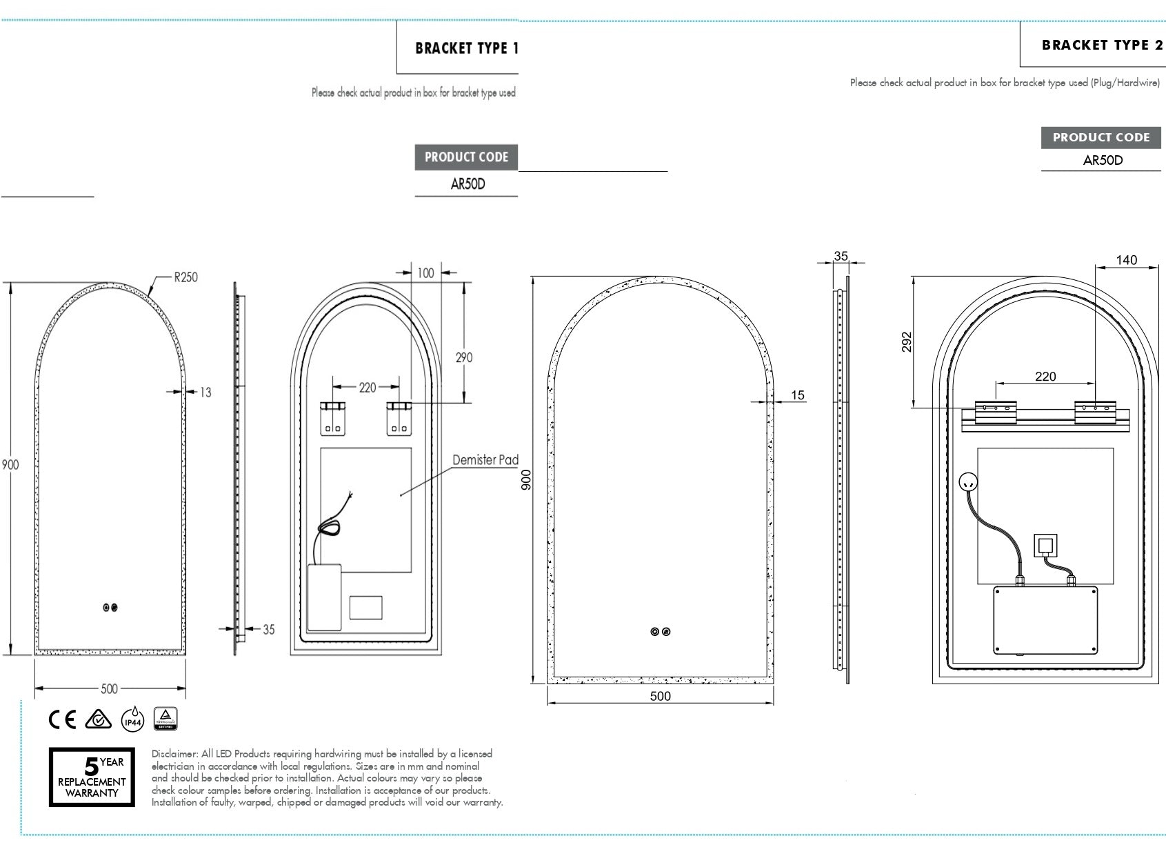 REMER | ARCHED LED MIRROR | 500X900