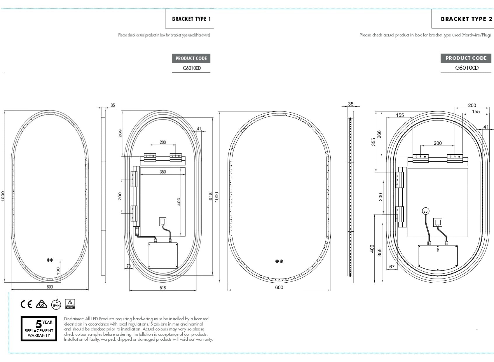 GATSBY | OVAL LED MIRROR 600X1000