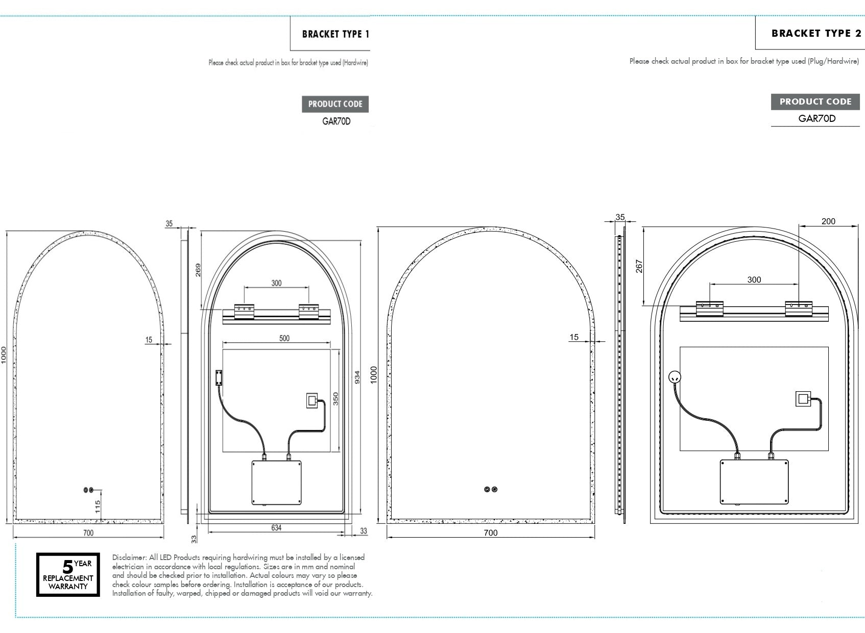 REMER | GREAT ARCHED LED MIRROR | 700X1000