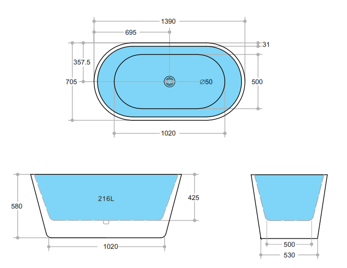 OVIA | FREESTANDING BATHTUB 1400