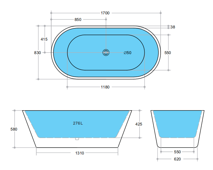 OVIA | FREESTANDING BATHTUB 1700 | BLACK & WHITE