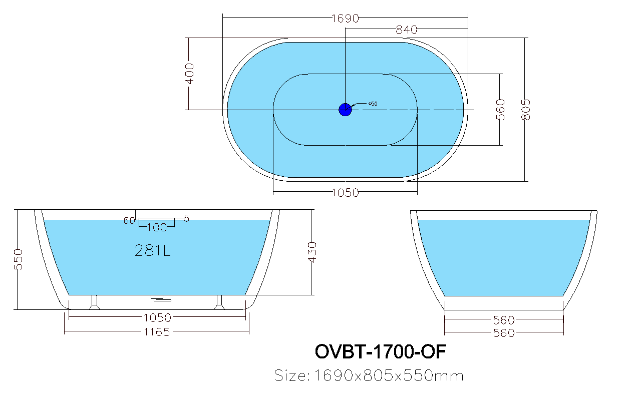 OLIVIA | FREESTANDING BATHTUB 1700 | MATT WHITE