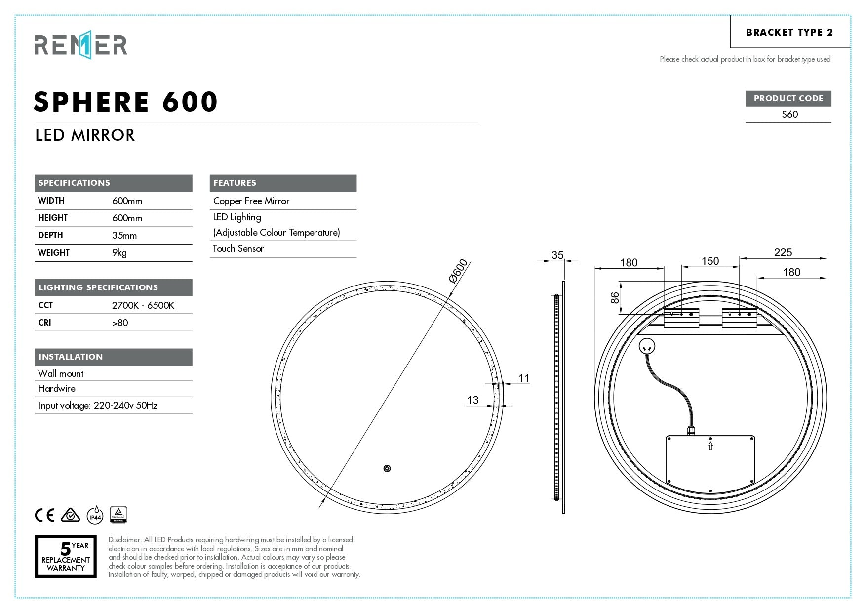 SPHERE | ROUND LED MIRROR 600X600