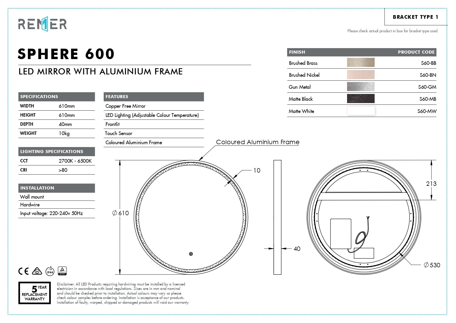 SPHERE | ROUND LED MIRROR 600X600