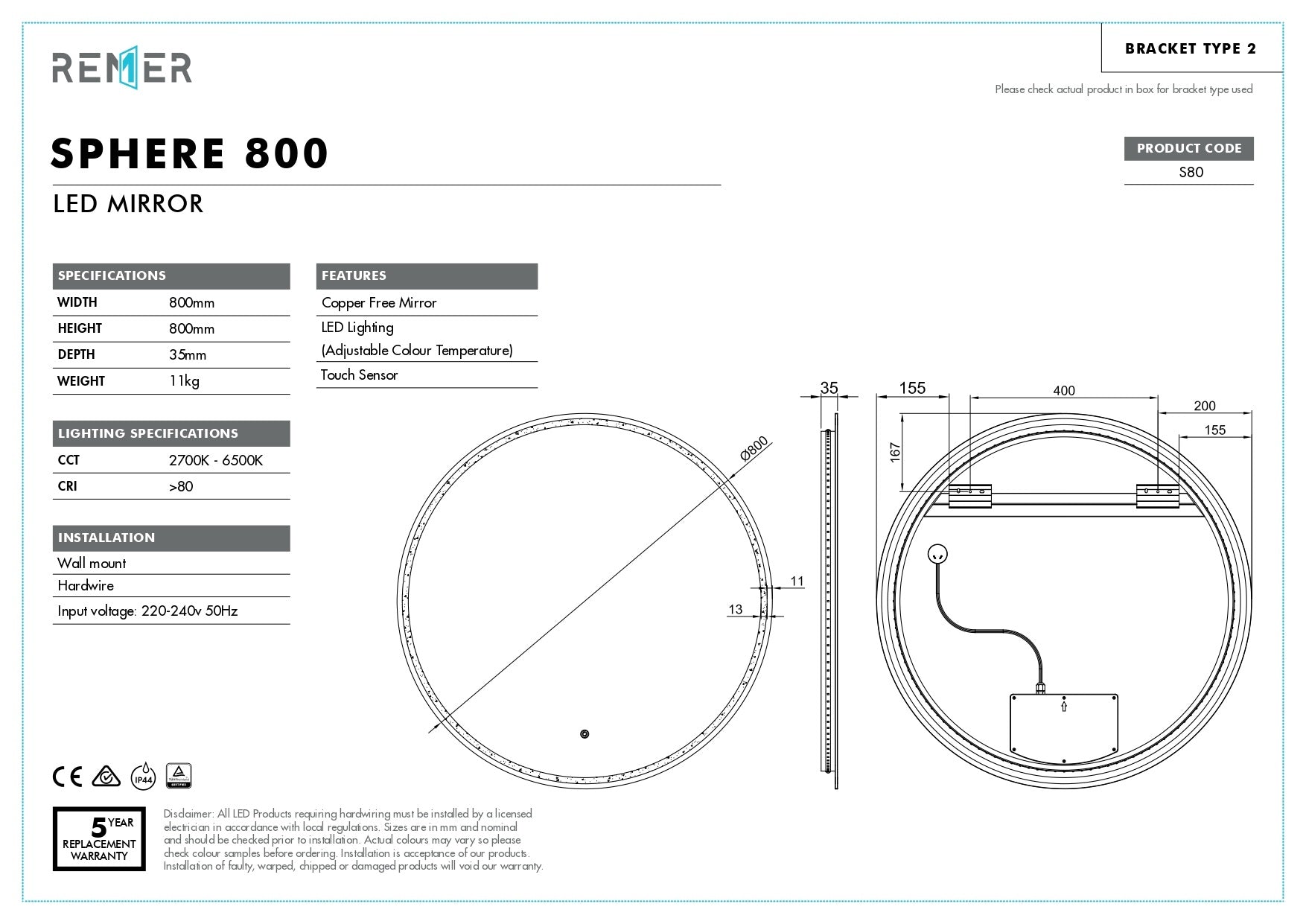 SPHERE | ROUND LED MIRROR WITH 800X800