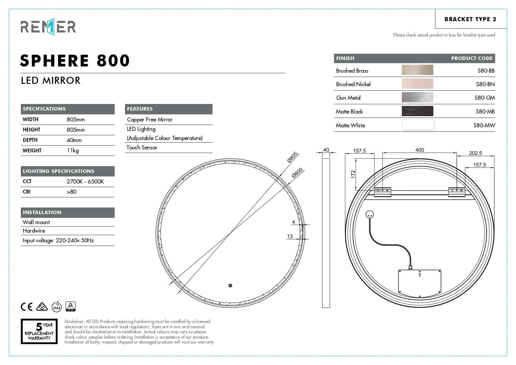 SPHERE | ROUND LED MIRROR WITH 800X800