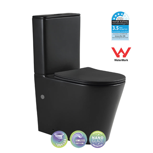 VERA TORNADO RIMLESS TOILET SUITE | MATT BLACK