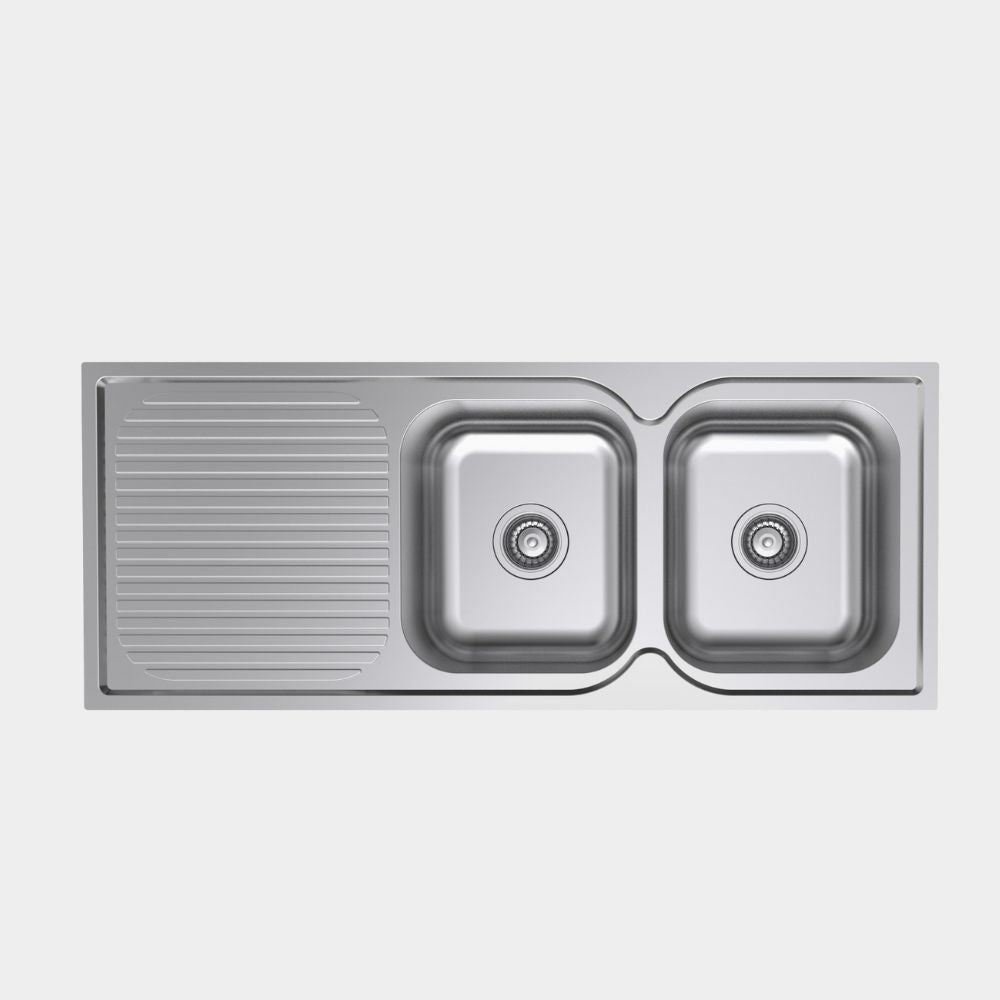 TURIN 1180 DOUBLE BOWL SINK WITH DRAINER