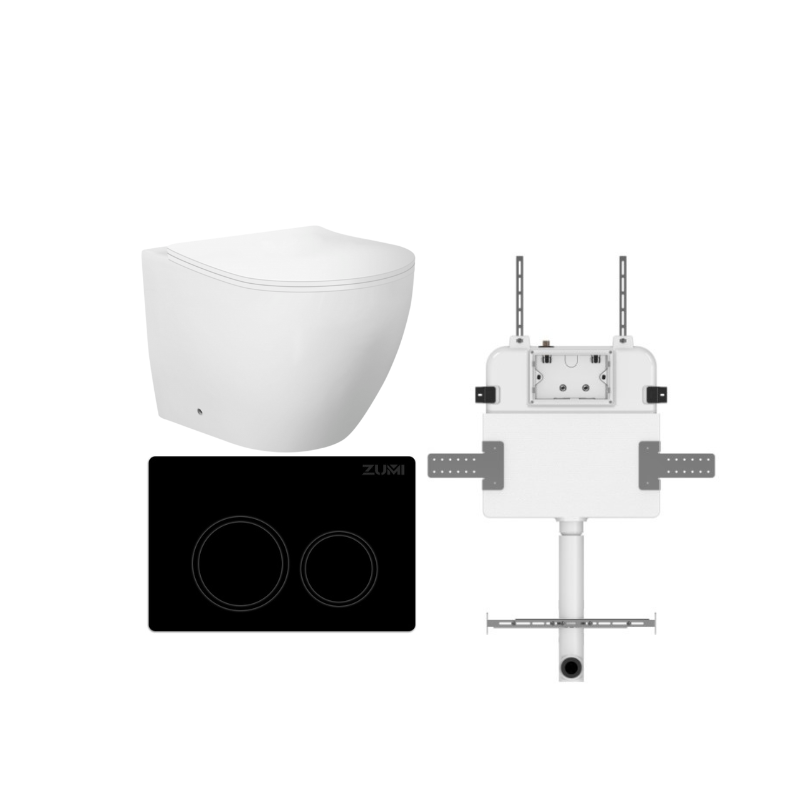 VENUS FLOOR PAN | R&T CISTERN | ROUND BLACK | IN-WALL TOILET SUITE