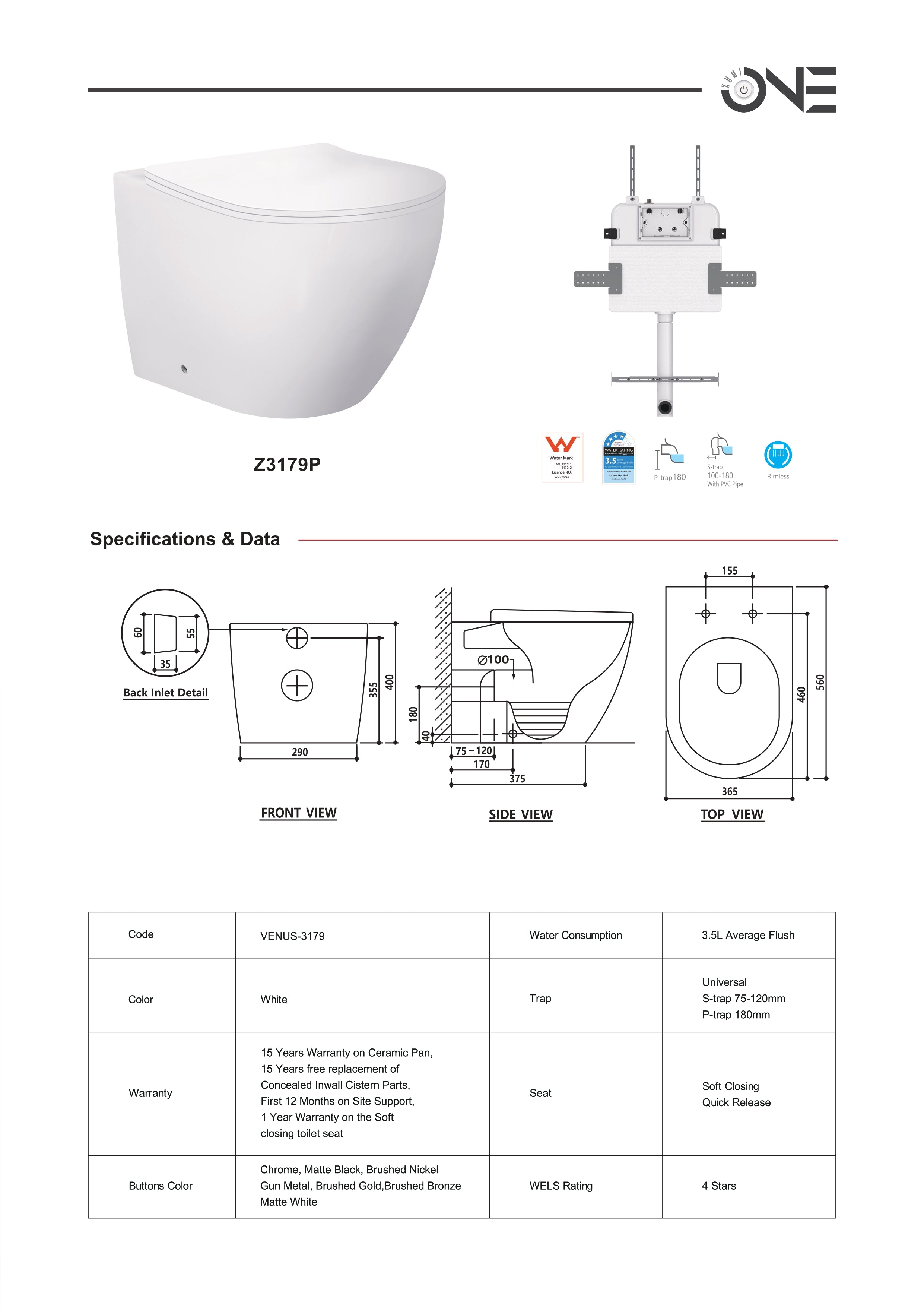 VENUS FLOOR PAN | R&T CISTERN | ROUND BLACK | IN-WALL TOILET SUITE